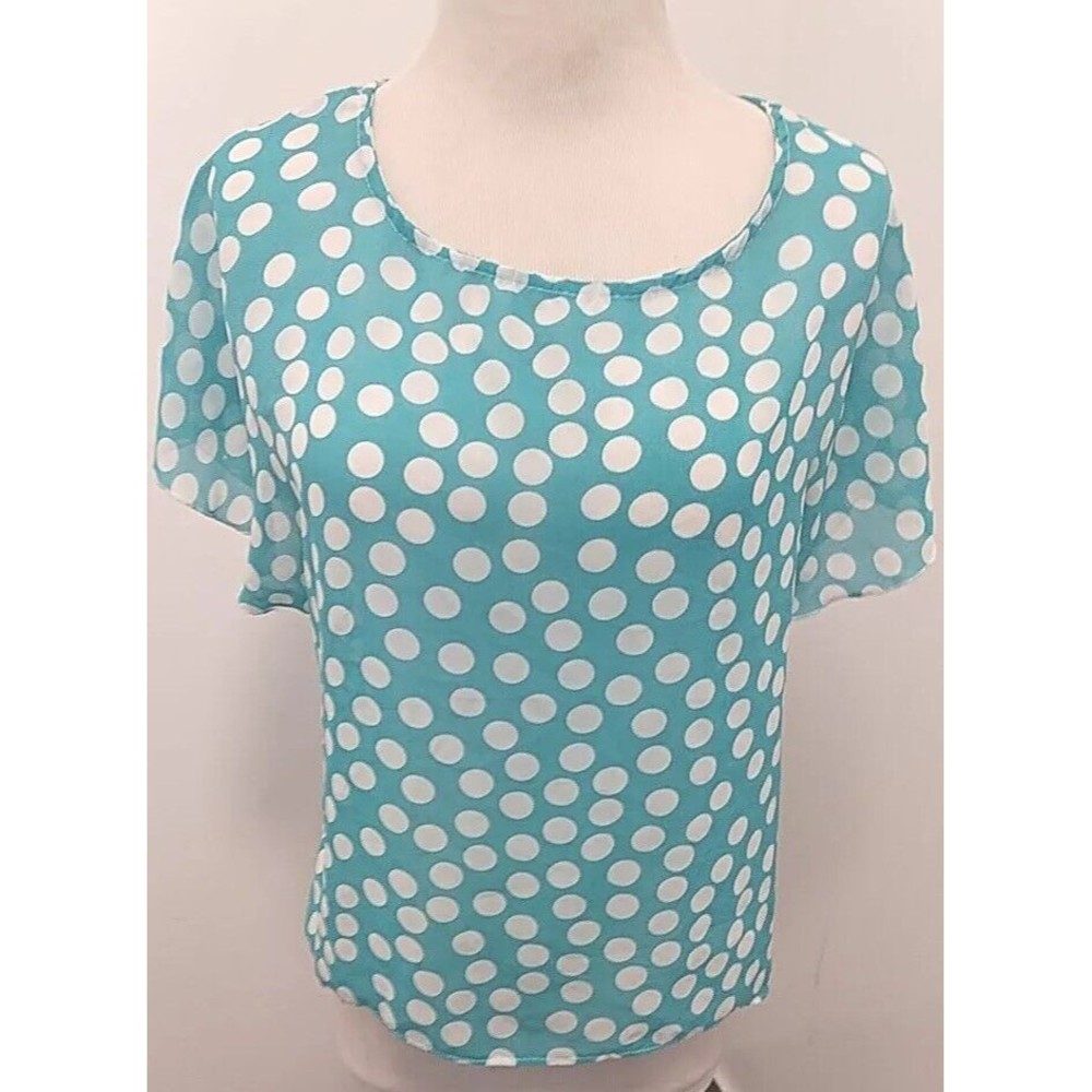 Lashes Women's Sleeveless Blue Polka Dot Bow Tie Blouse Size Large